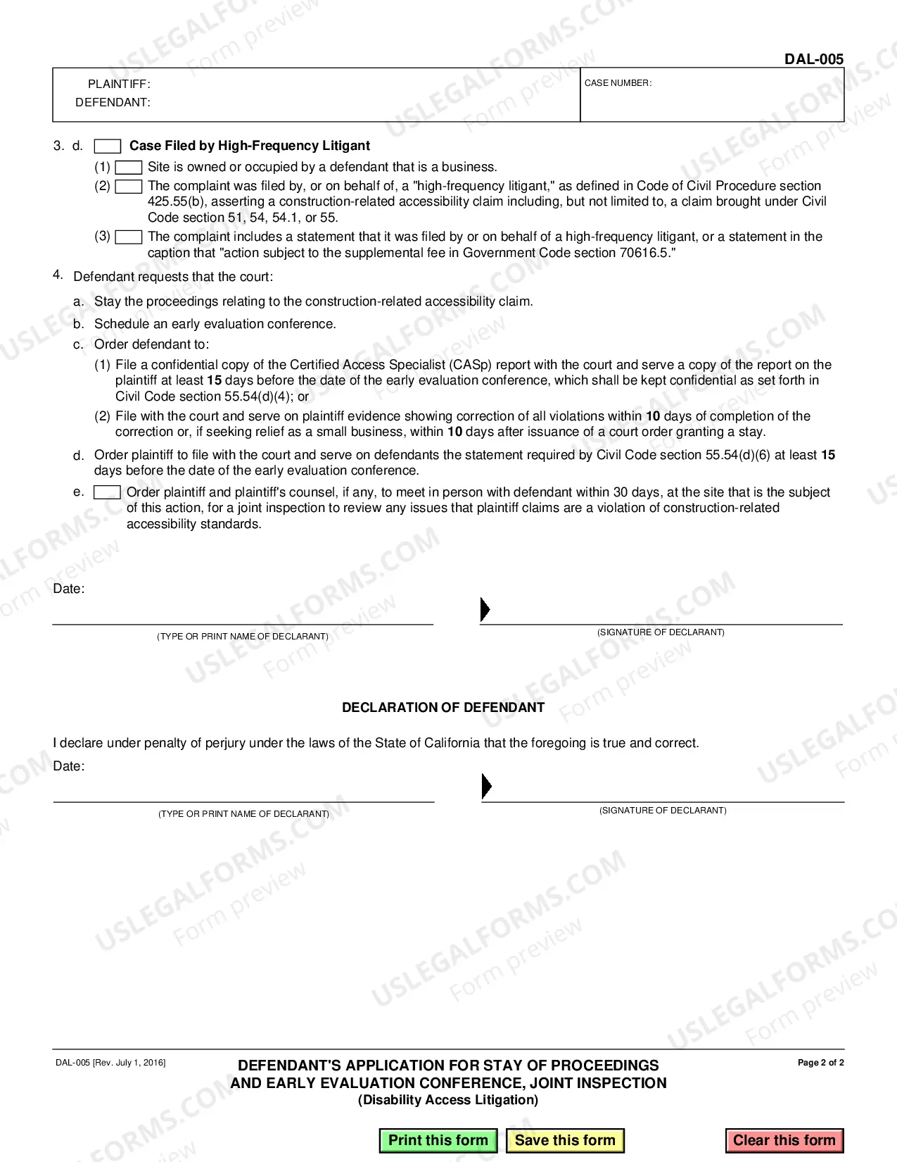 Preview Defendant's Application for Stay of Proceedings and Early Evaluation Conference, Joint Inspection