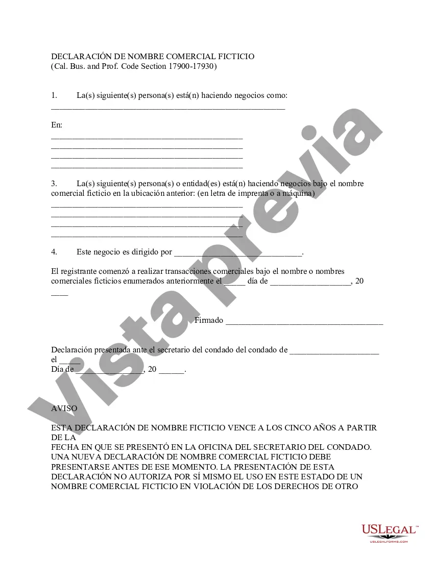 Get Declaración de nombre comercial ficticio Preview Declaración de nombre comercial ficticio
