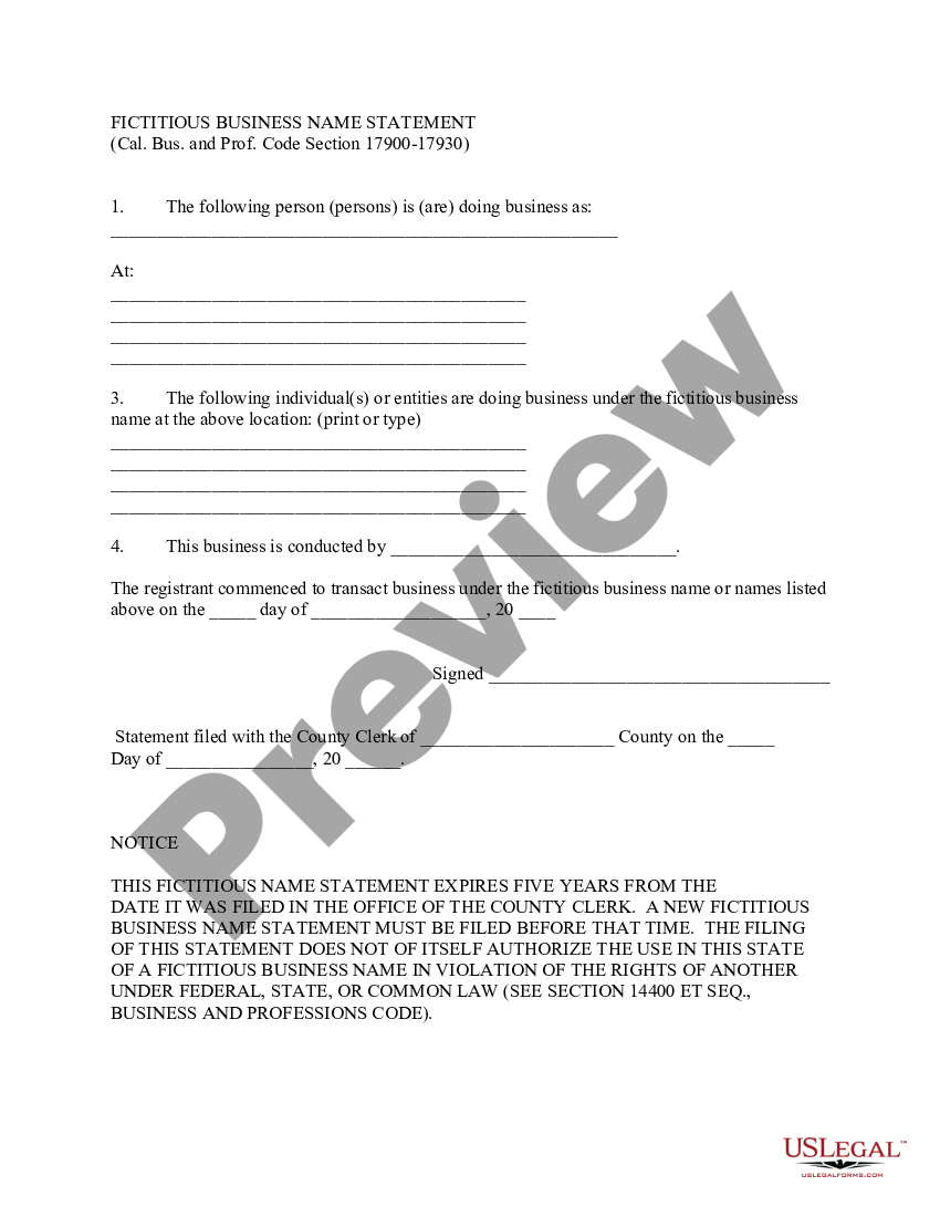 California Fictitious Business Name Statement Fictious Business Name Statement Us Legal Forms 4016