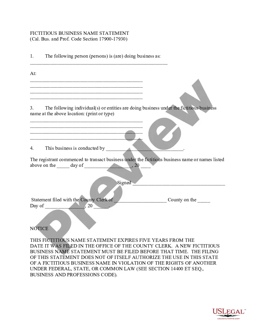 Get Fictitious Business Name Statement Preview Fictitious Business Name Statement