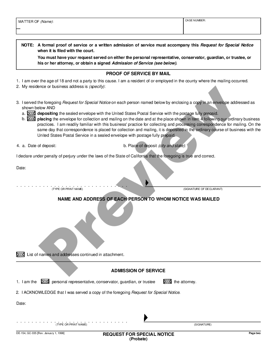 form Request for Special Notice - same as GC-035 preview