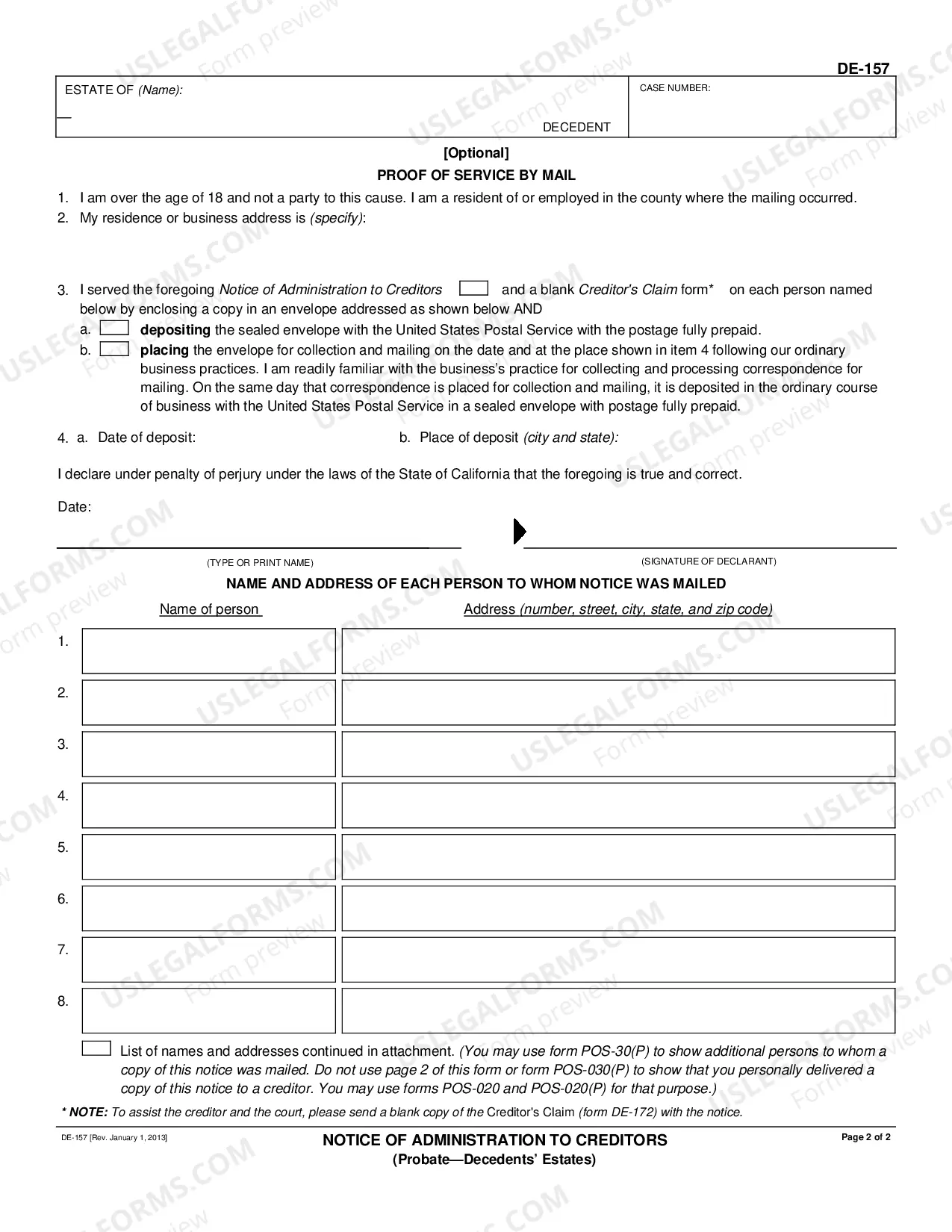 Preview Notice of Administration to Creditors