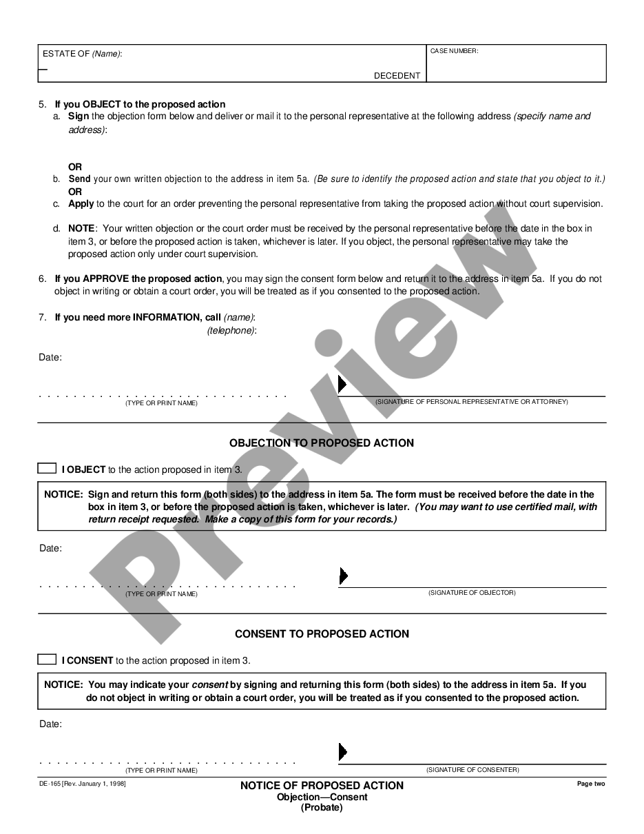 form Notice of Proposed Action - Objection - Consent preview