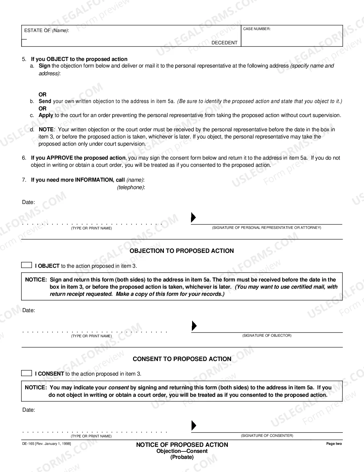 Preview Notice of Proposed Action - Objection - Consent