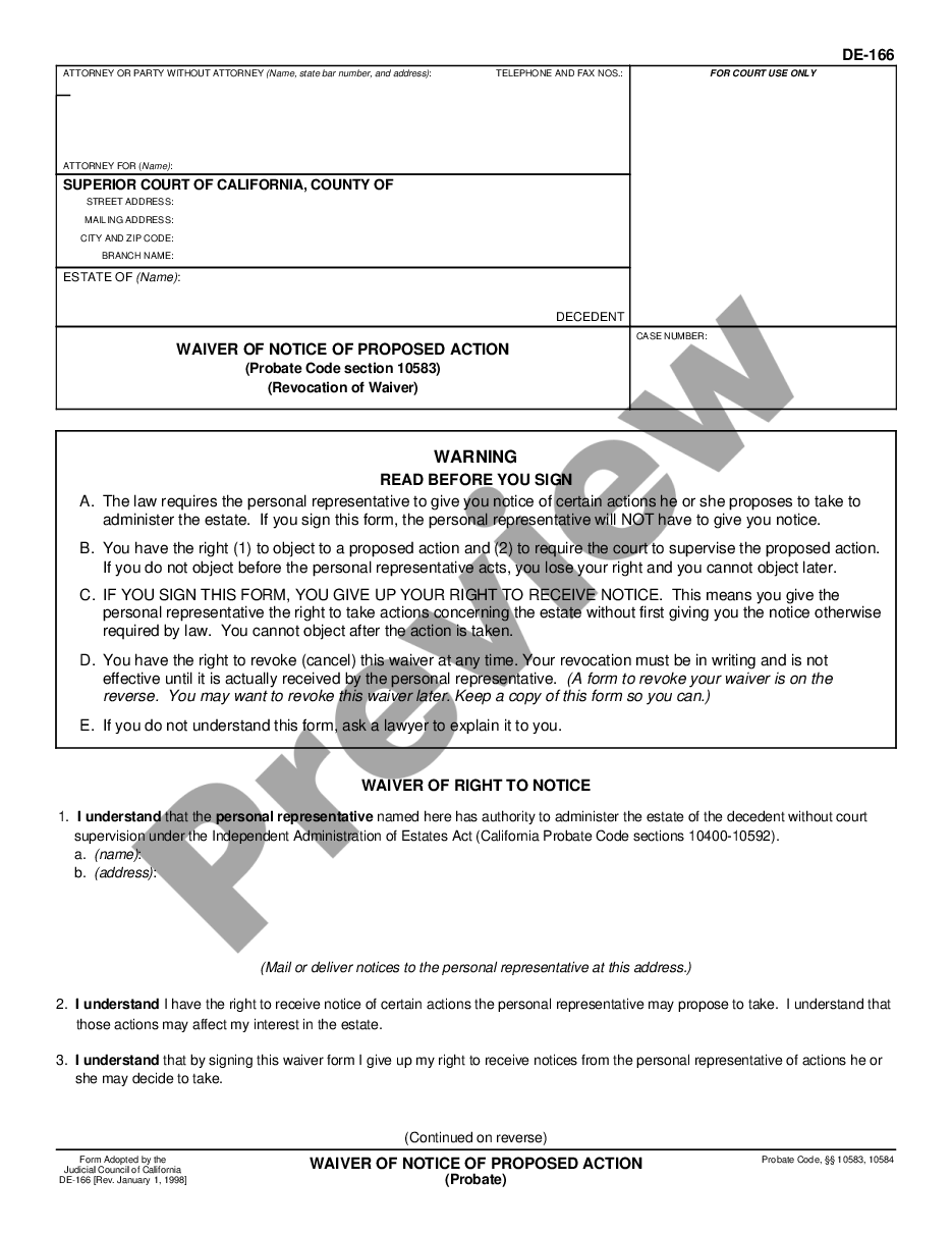 form Waiver of Notice and Proposed Action preview