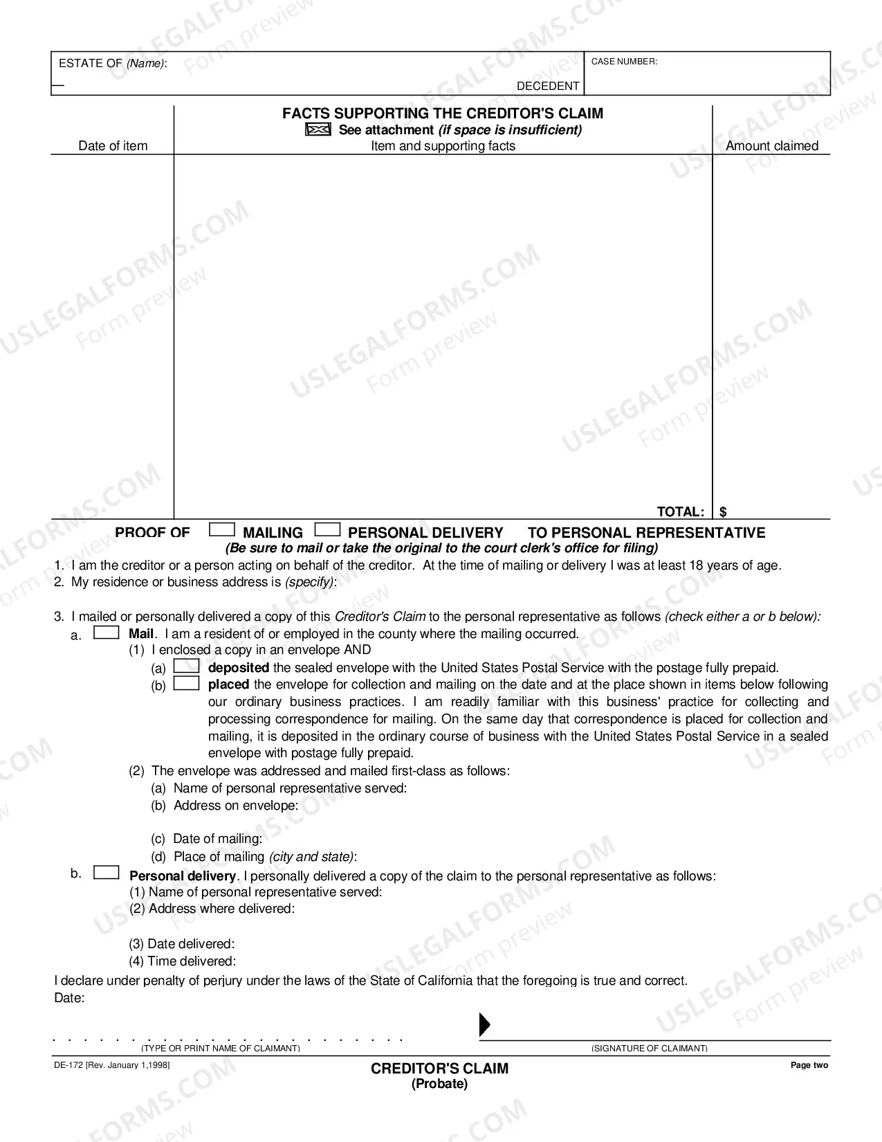 Preview Creditor's Claim