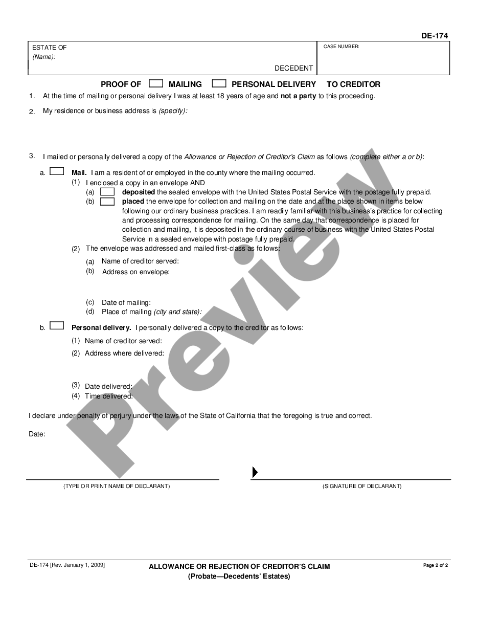 page 1 Allowance or Rejection of Creditor's Claim preview