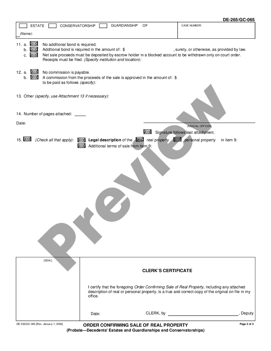 page 1 Order Confirming Sale of Real Property - same as GC-065 preview