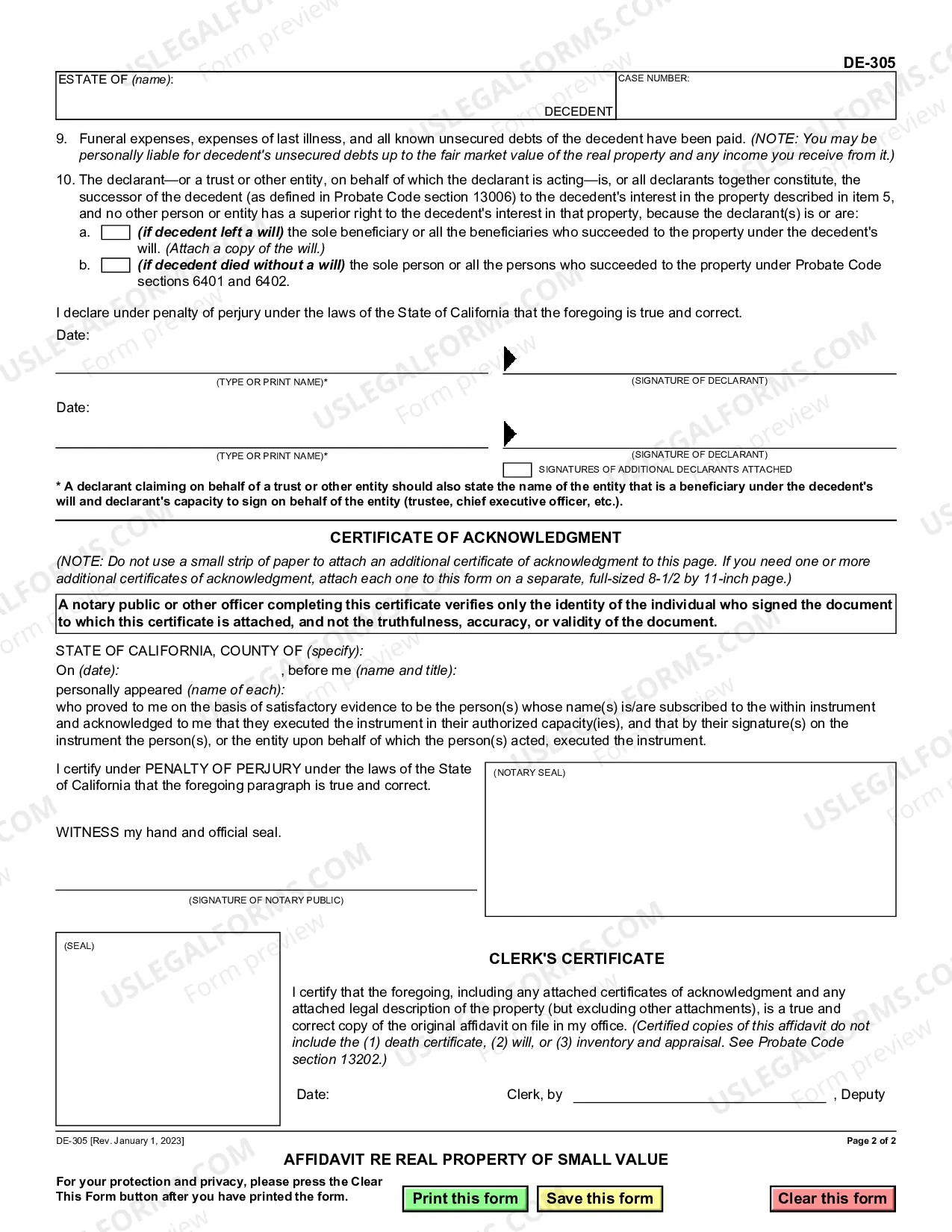 Preview Affidavit Regarding Real Property of Small Value - $55,425 or Less
