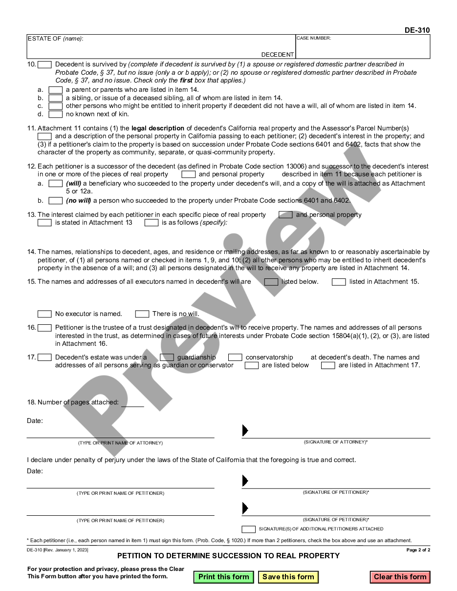 form Petition to Determine Succession to Real and Personal Property - Small Estates - Estates $166,250 or Less preview
