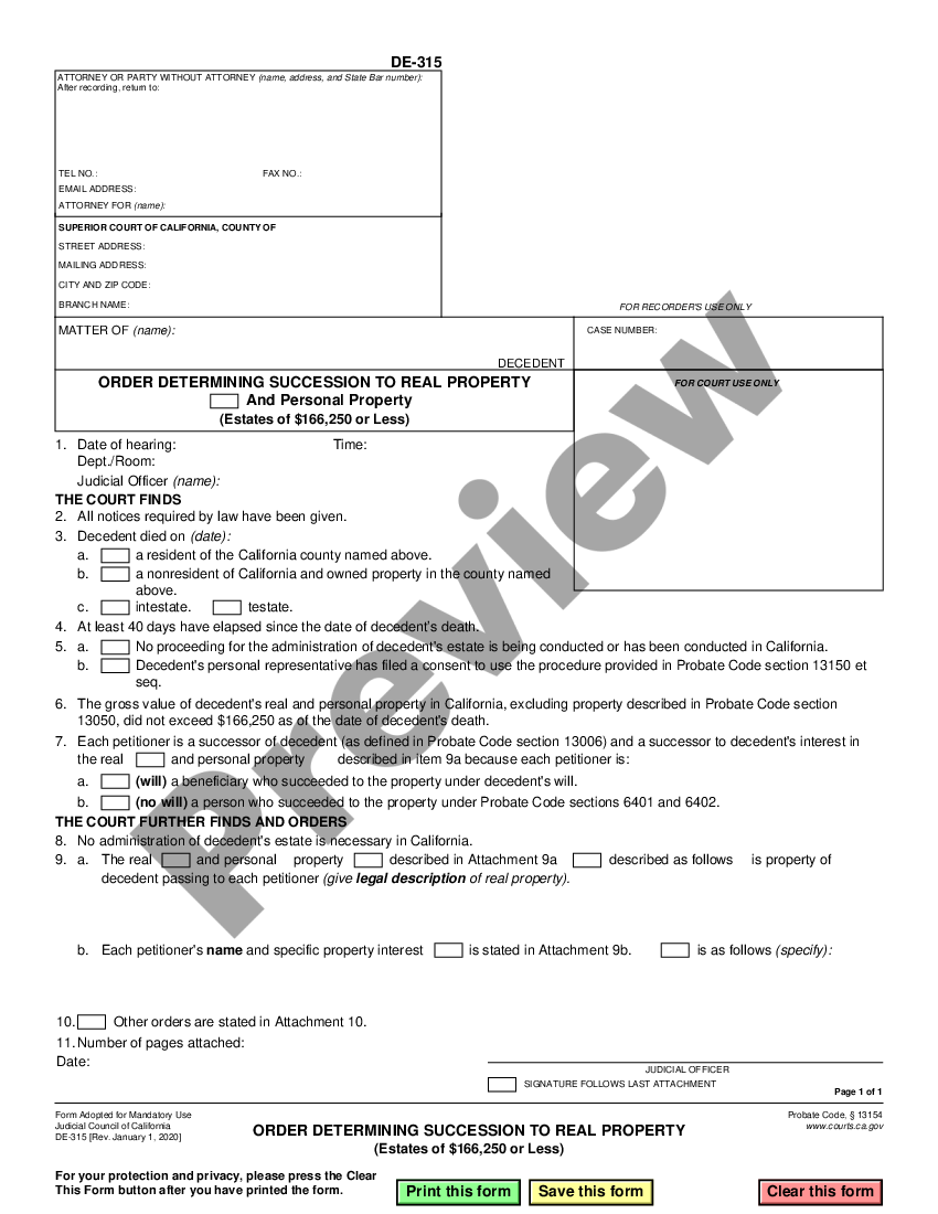 California Order Determining Succession to Real Property and Personal ...