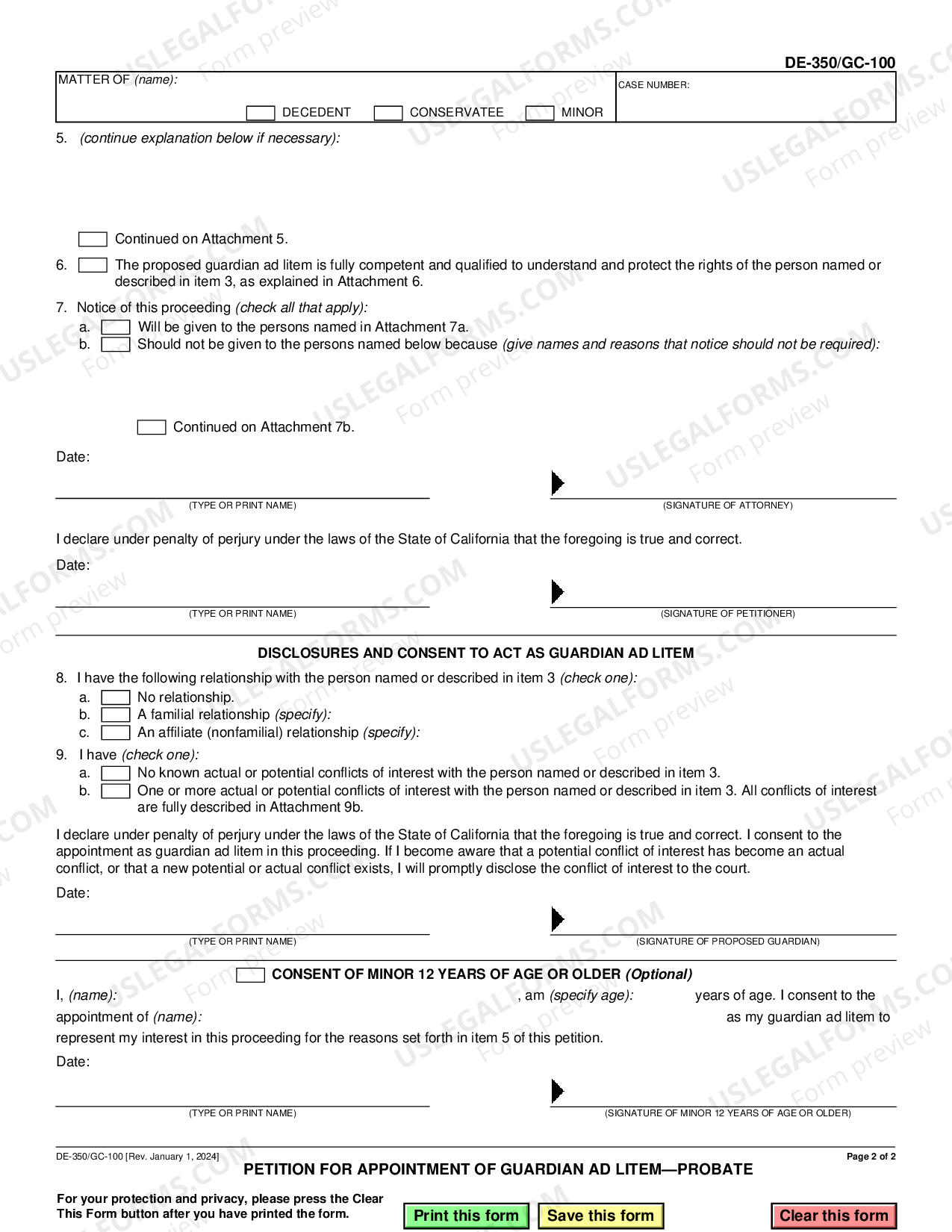 California Petition and Order for Appointment of Guardian Ad Litem