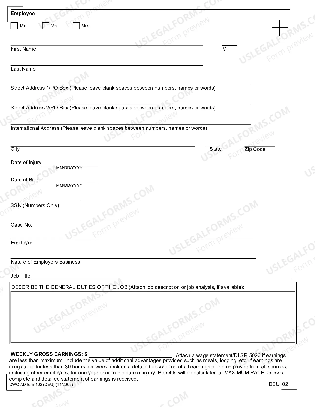 Preview Request for Summary Rating for Workers' Compensation