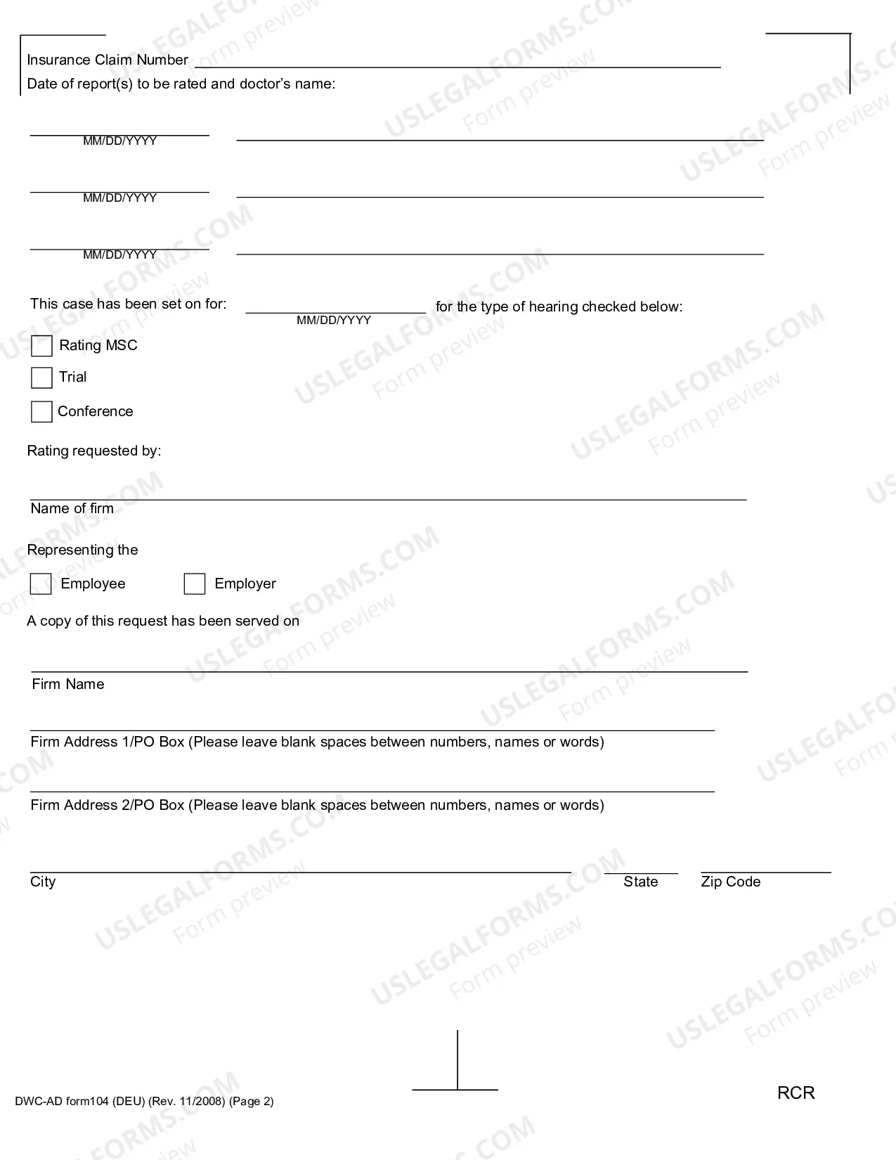 Preview Request for Reconsideration of Summary Rating by the Administrative Director for Workers' Compensation