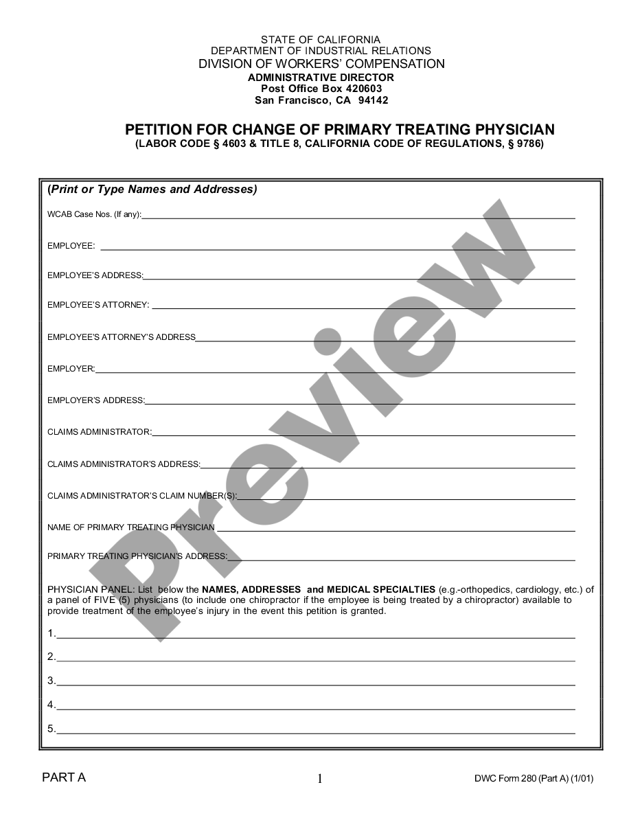 page 0 Petition for Change of Physician for Workers' Compensation preview