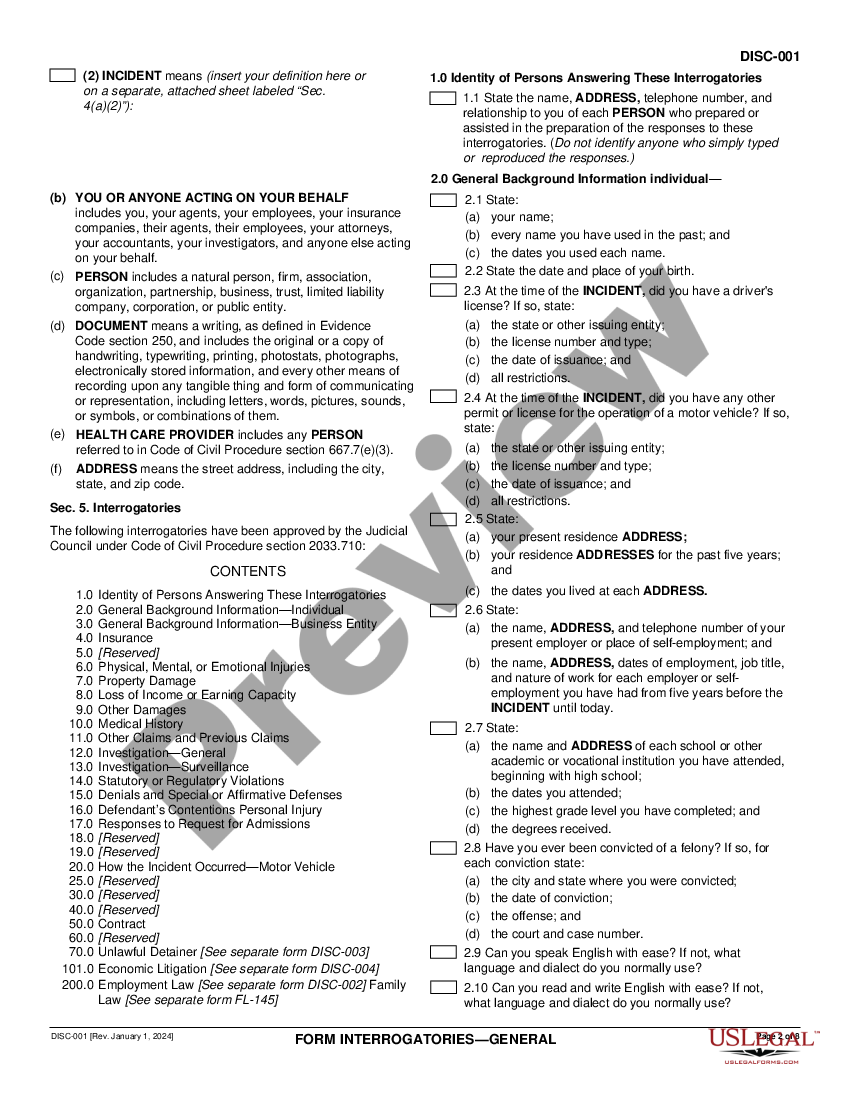 California Form Interrogatories - General - California Form ...