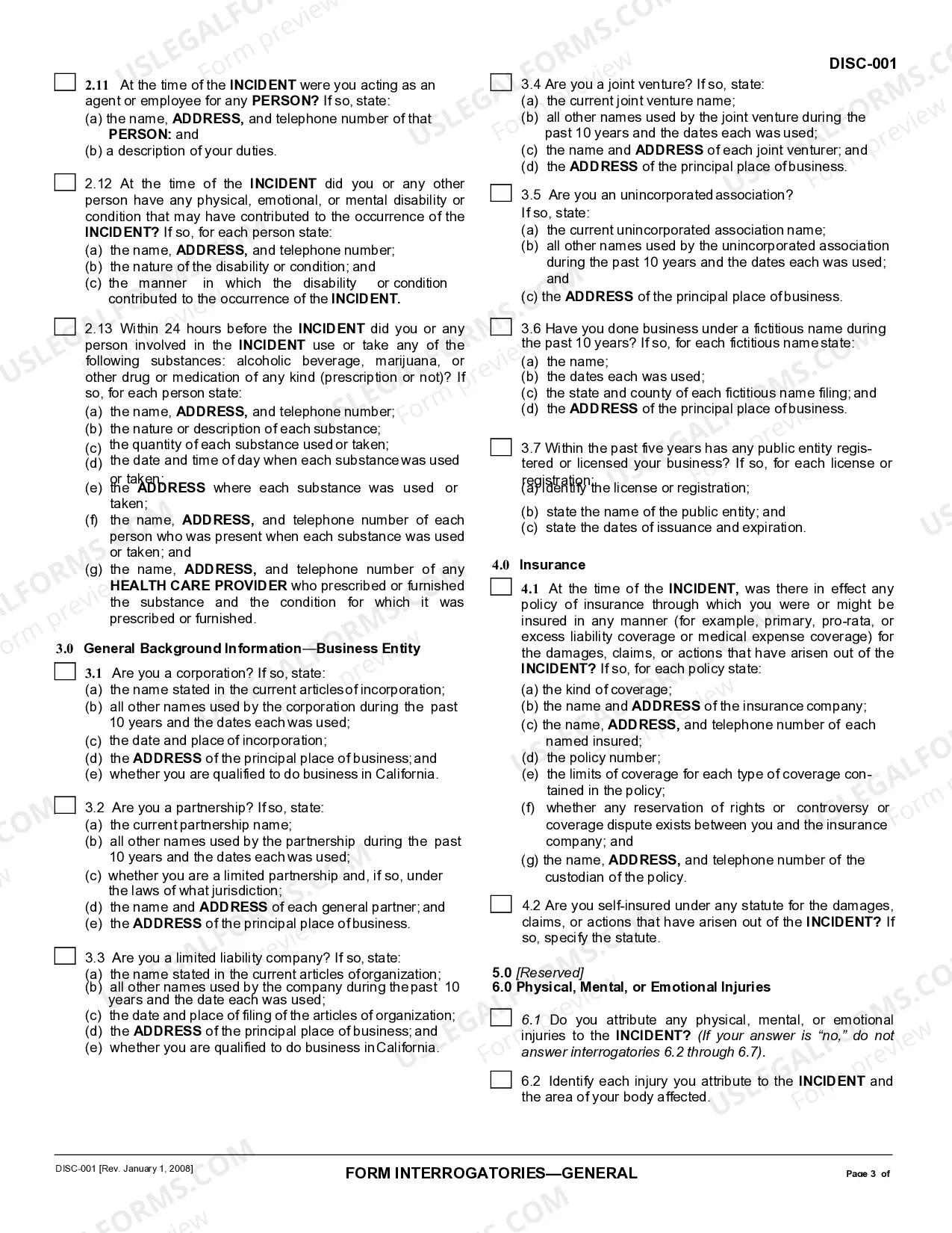 Preview Form Interrogatories - General