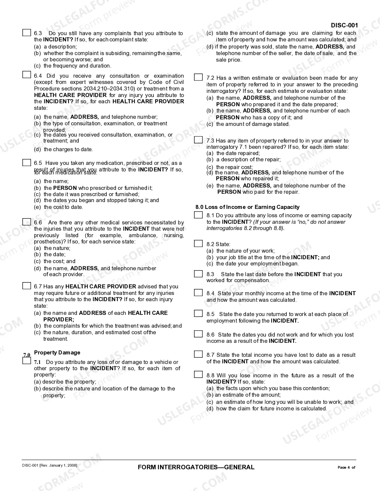 Preview Form Interrogatories - General