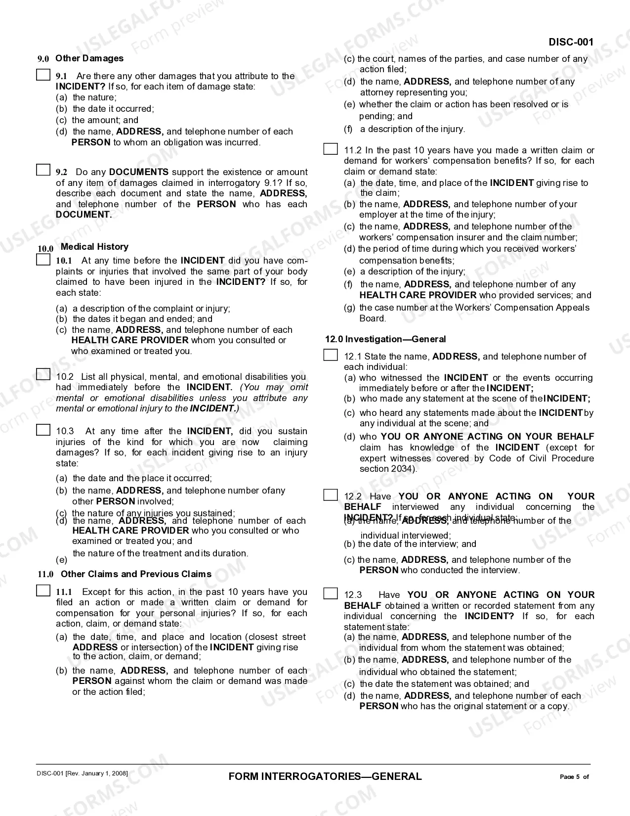 Preview Form Interrogatories - General
