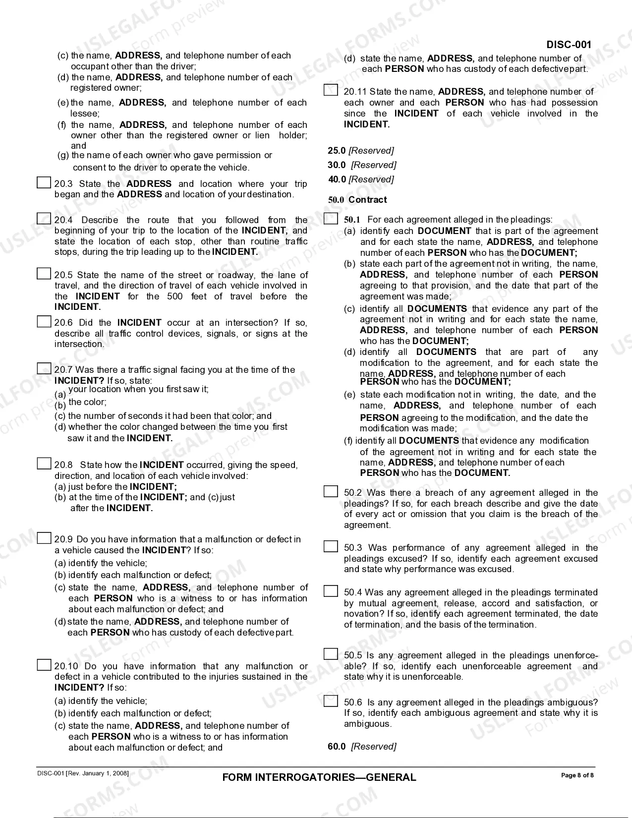 Preview Form Interrogatories - General