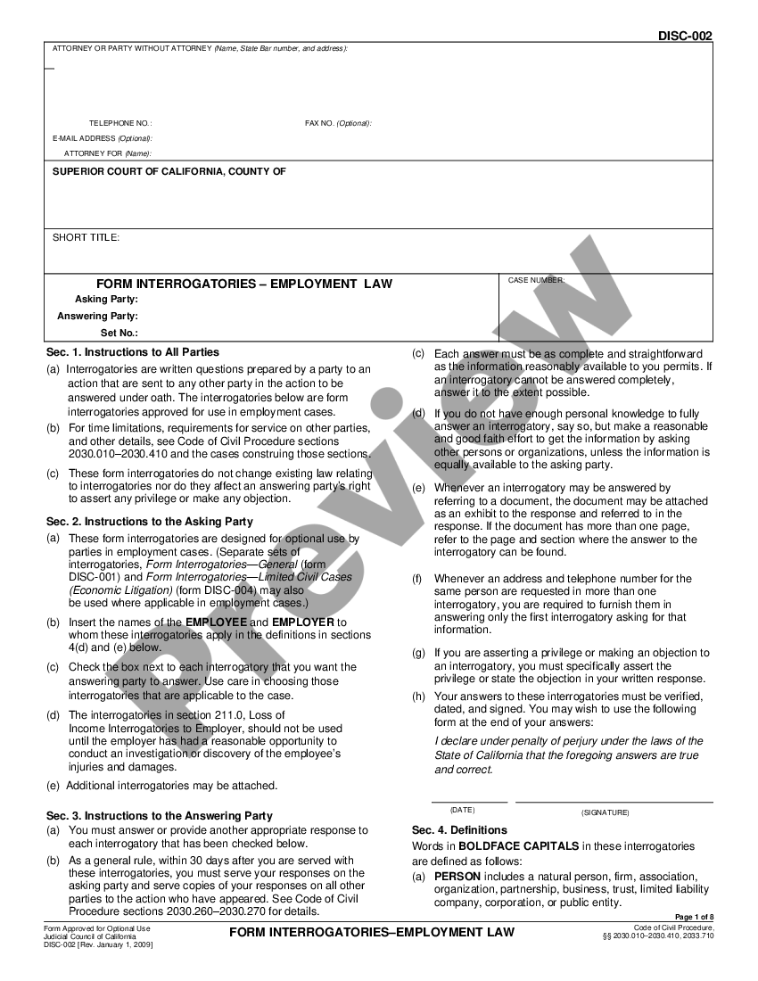 Form Interrogatories Employment Formula | US Legal Forms