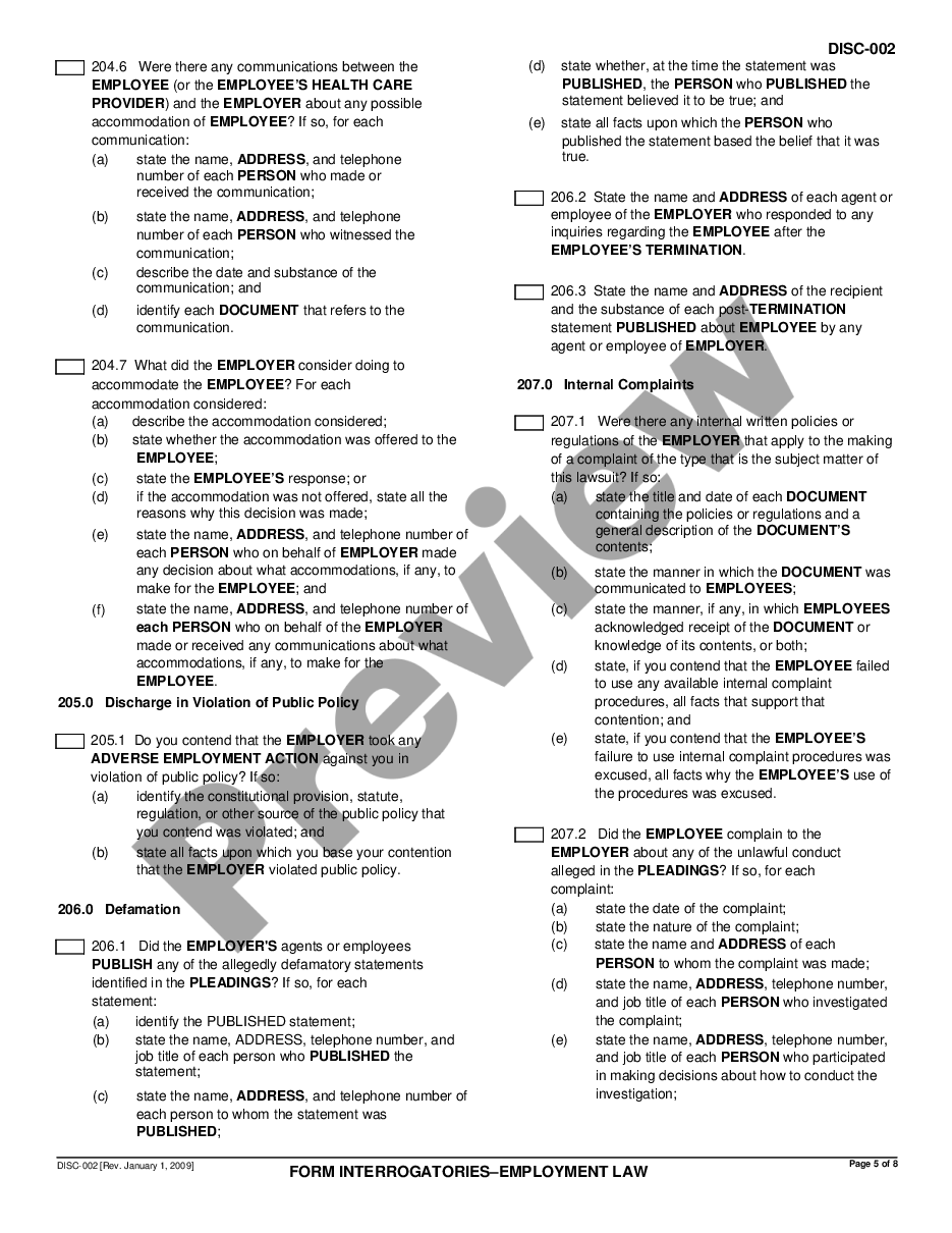 page 4 Form Interrogatories - Employment Law preview
