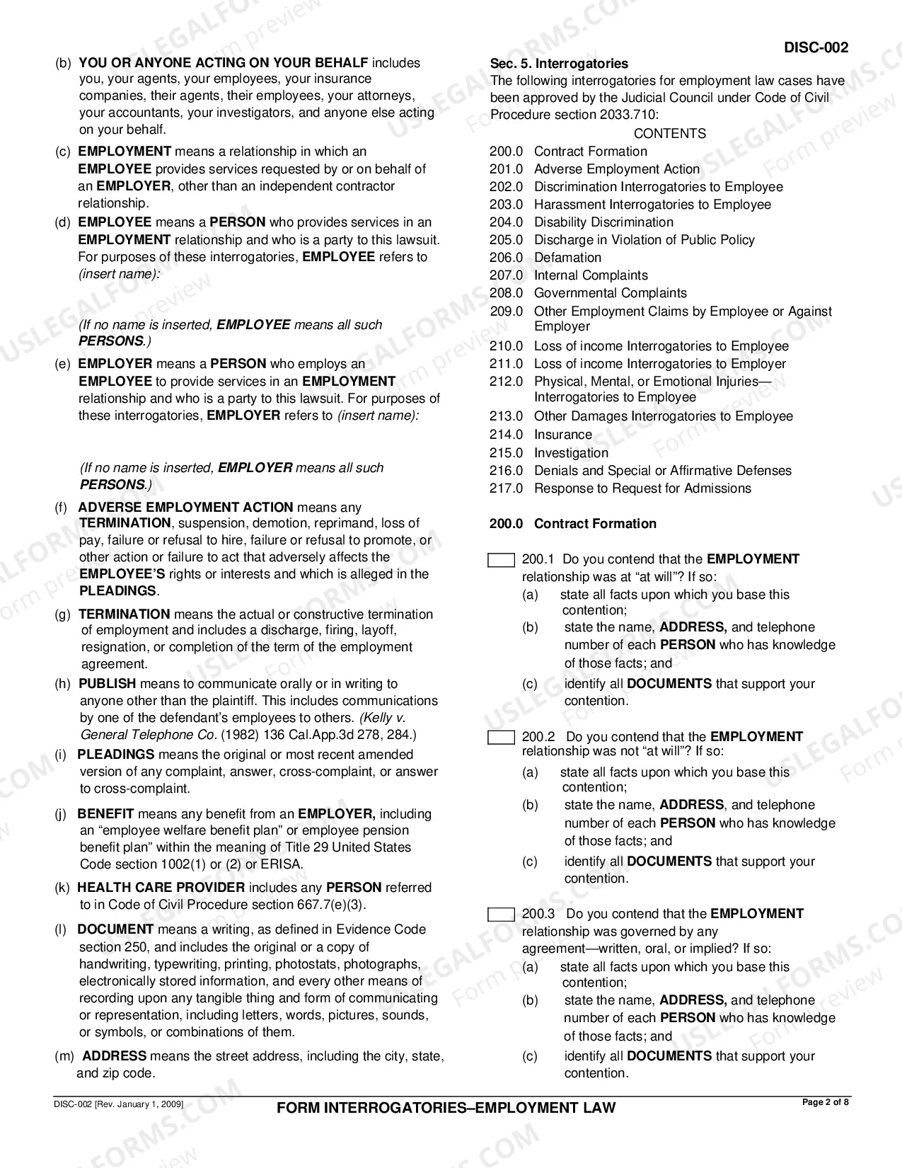 Preview Form Interrogatories - Employment Law