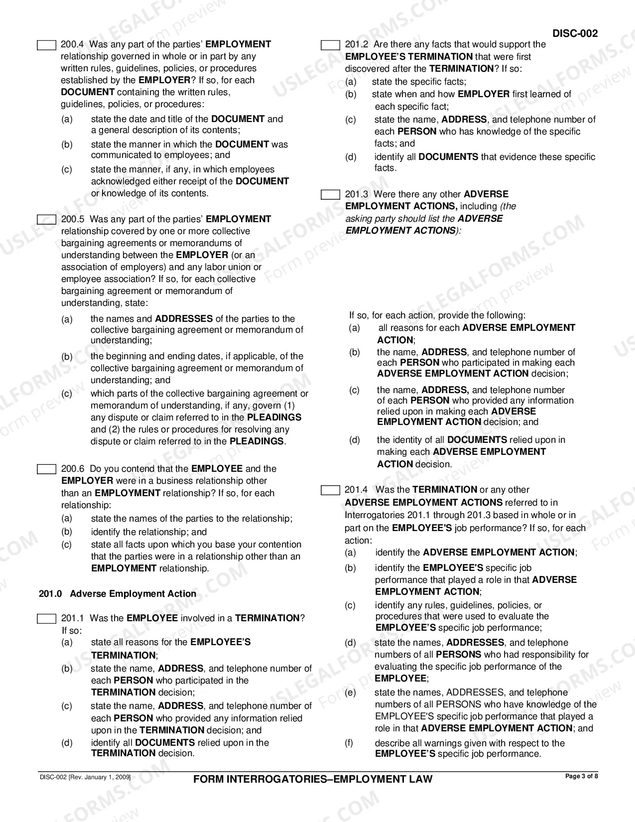 Preview Form Interrogatories - Employment Law