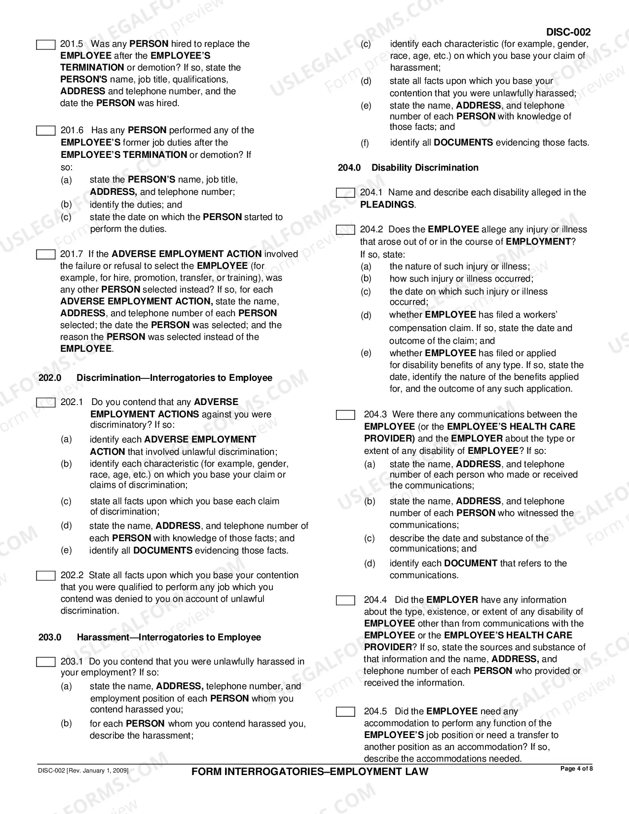 Preview Form Interrogatories - Employment Law