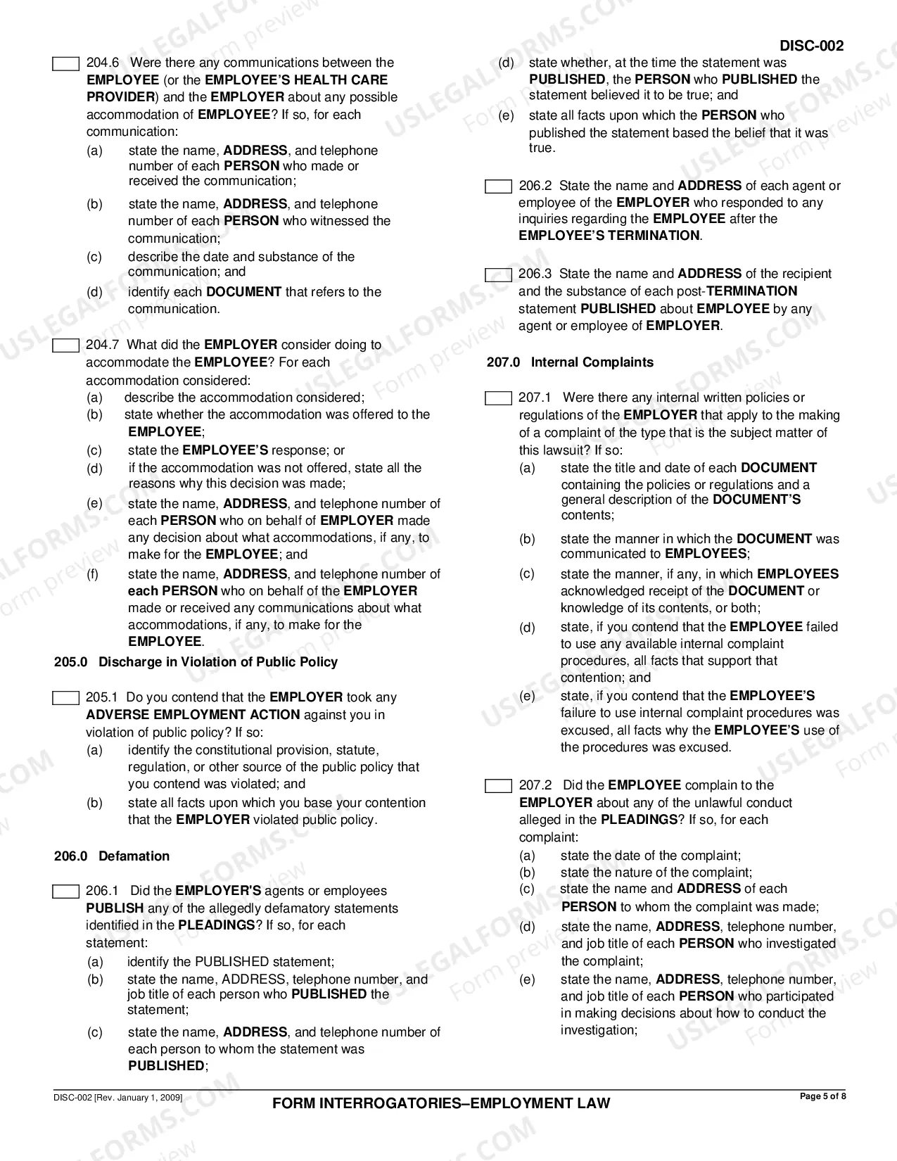 Preview Form Interrogatories - Employment Law