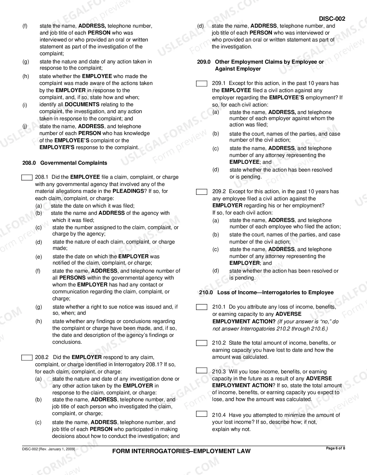 Preview Form Interrogatories - Employment Law