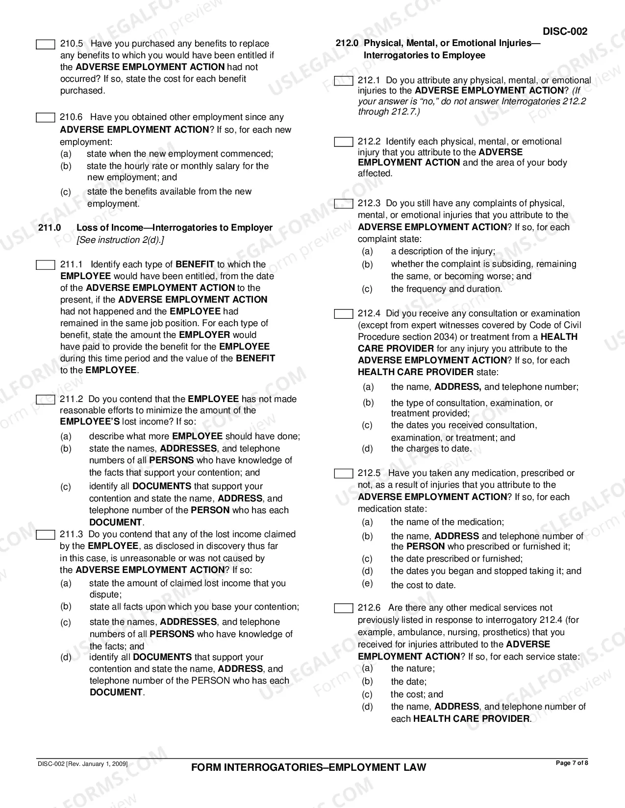 Preview Form Interrogatories - Employment Law