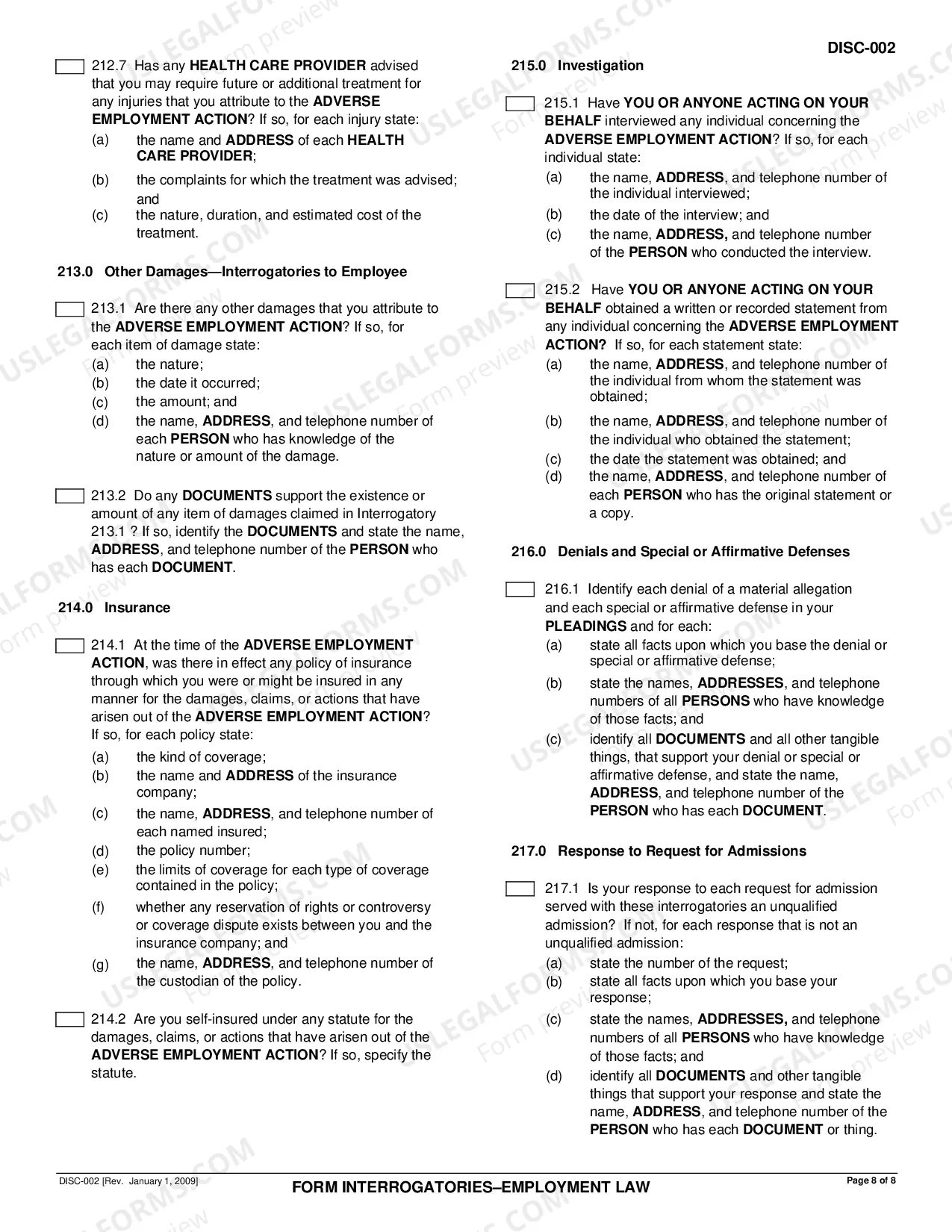 Preview Form Interrogatories - Employment Law