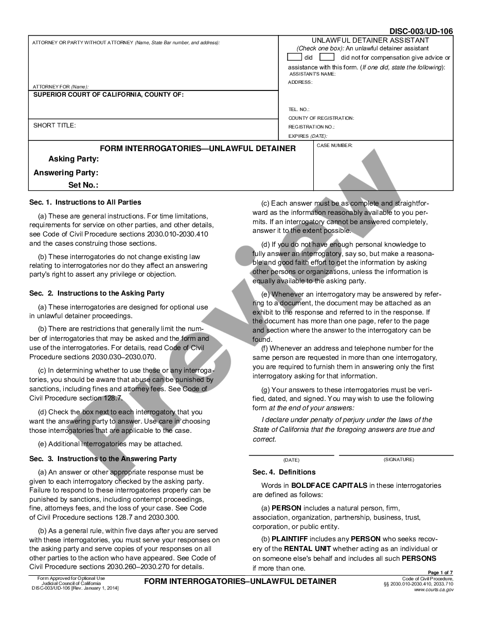 page 0 Form Interrogatories - Unlawful Detainer preview