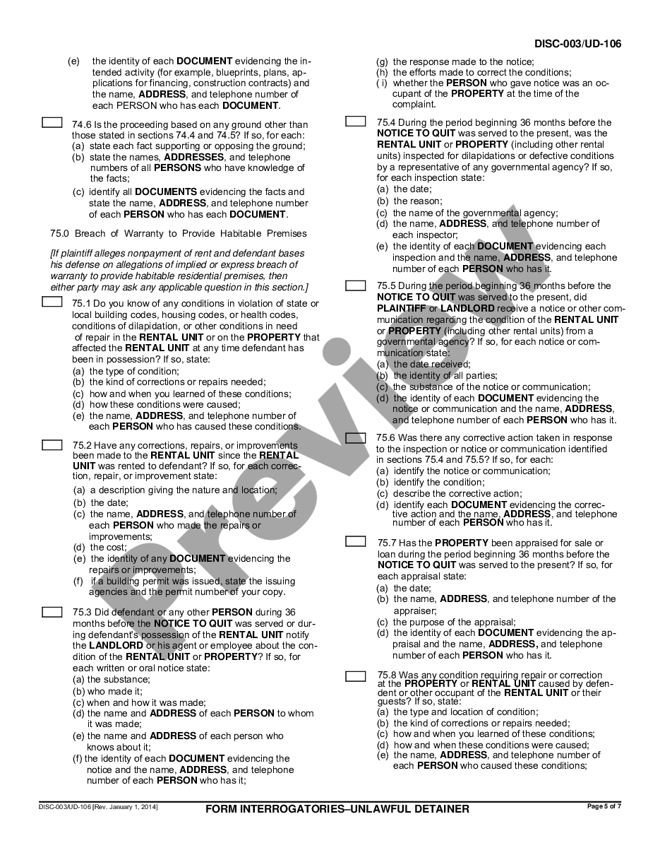 page 4 Form Interrogatories - Unlawful Detainer preview