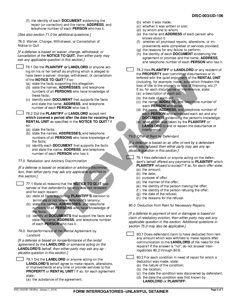 page 5 Form Interrogatories - Unlawful Detainer preview