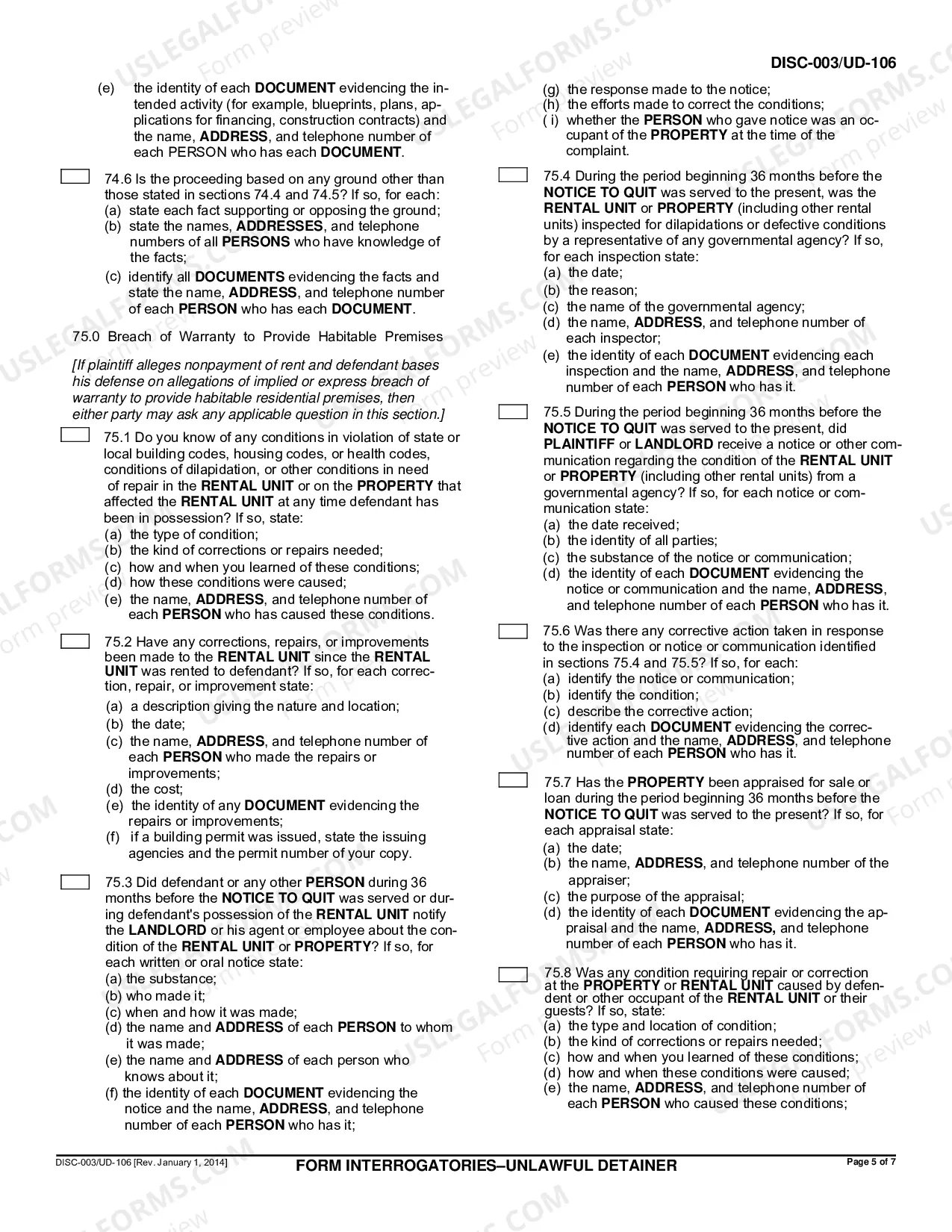 Preview Form Interrogatories - Unlawful Detainer