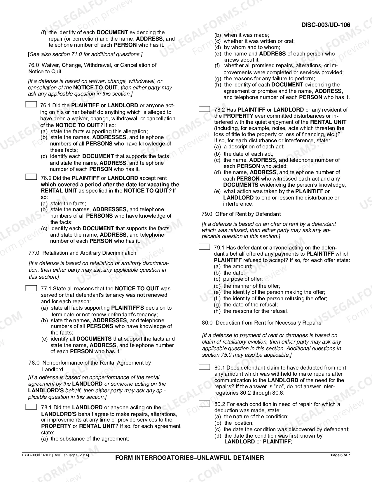 Preview Form Interrogatories - Unlawful Detainer