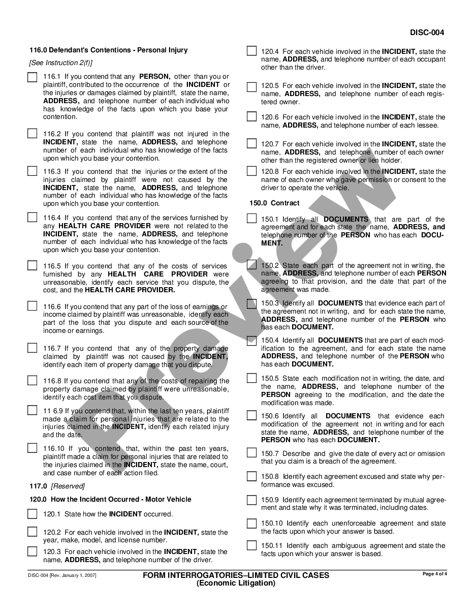 page 3 Form Interrogatories - Limited Civil Cases - Economic Litigation preview