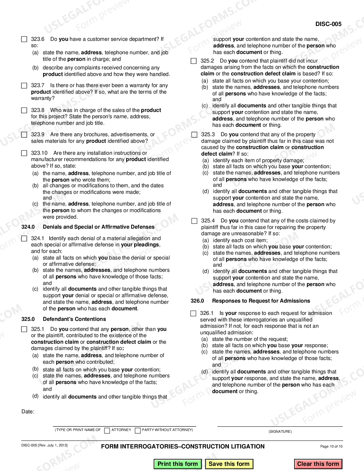 Preview Form Interrogatories - Construction Litigation