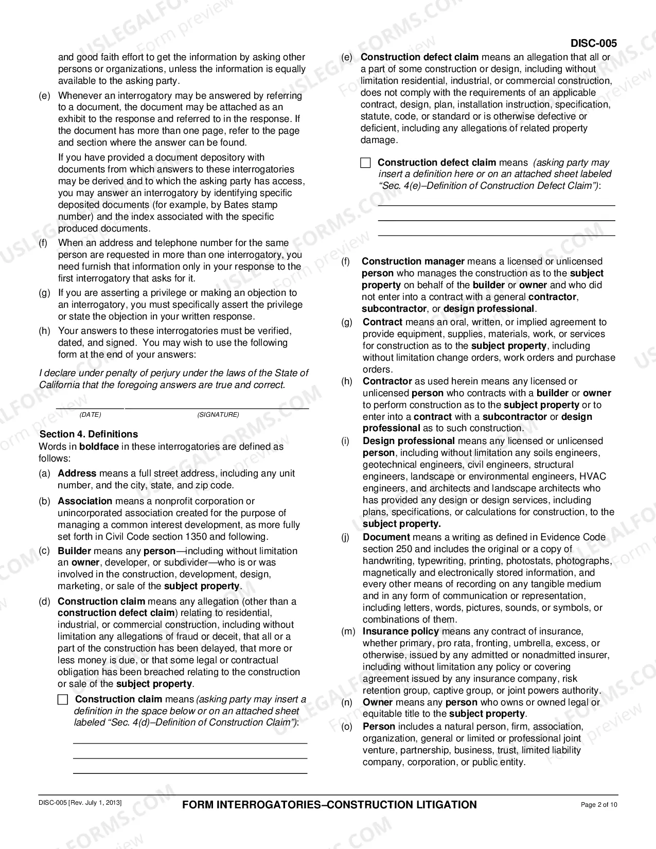Preview Form Interrogatories - Construction Litigation