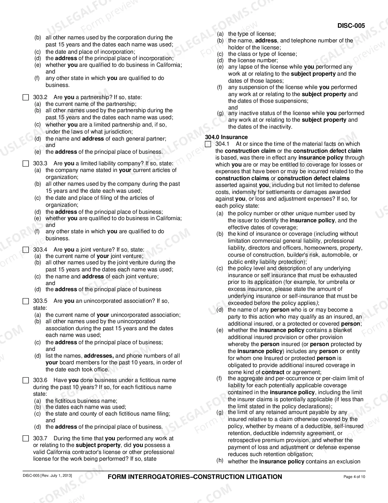 Preview Form Interrogatories - Construction Litigation