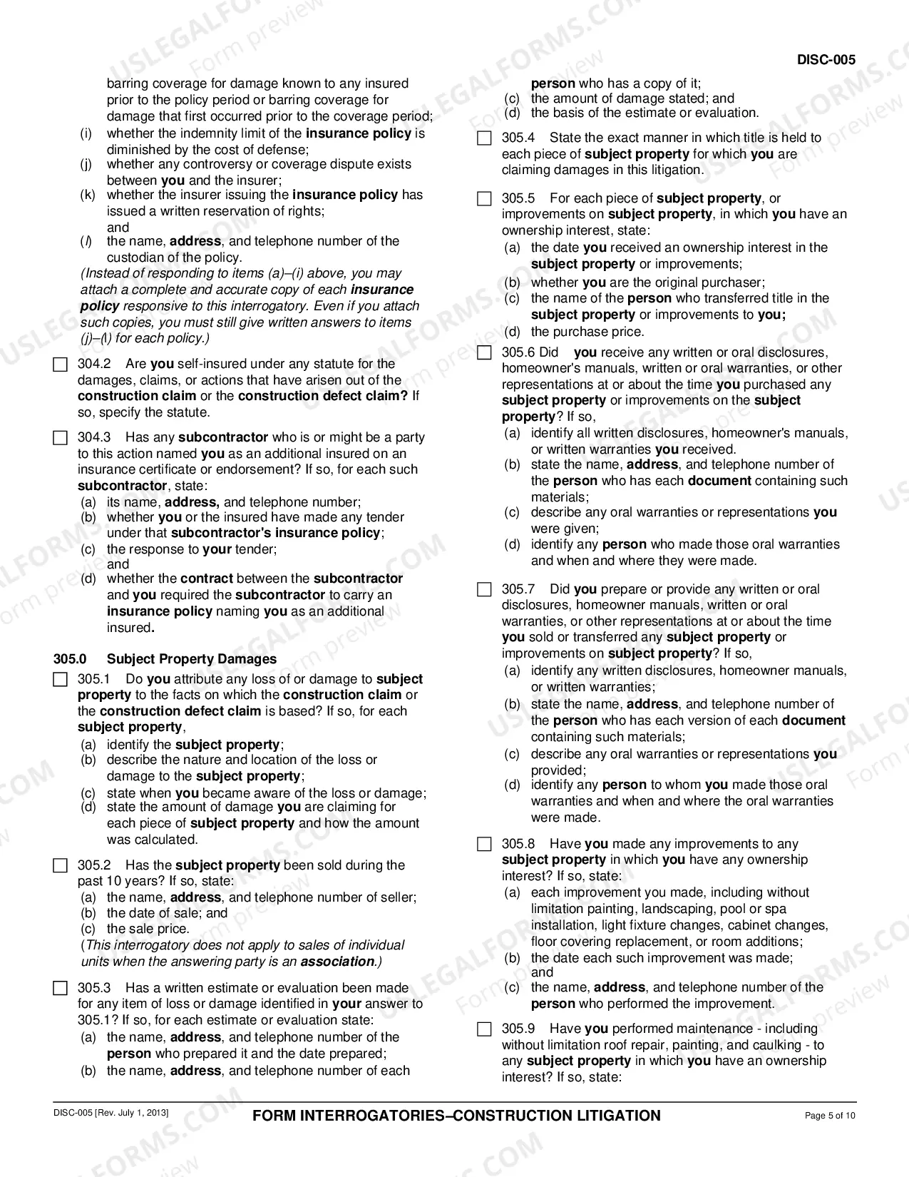 Preview Form Interrogatories - Construction Litigation