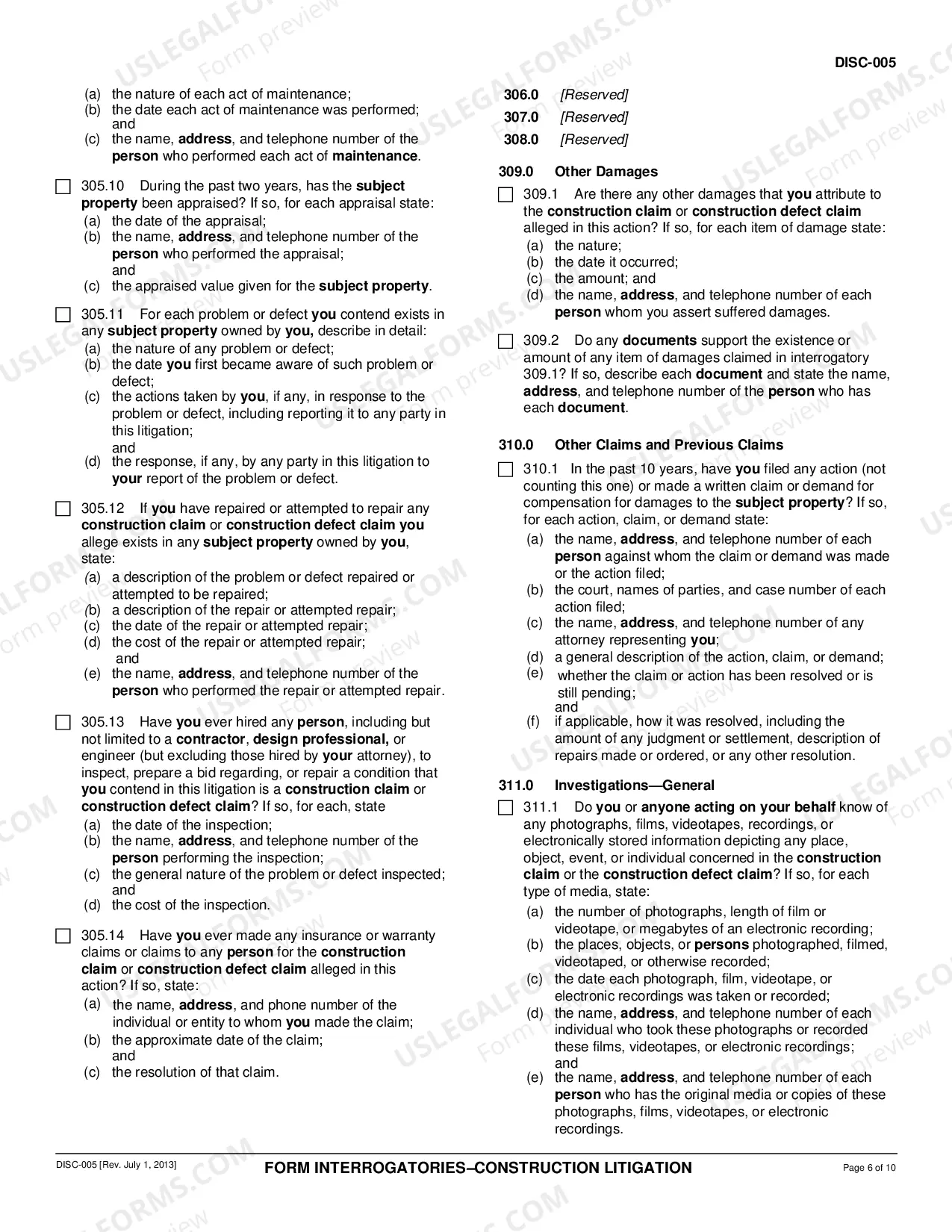 Preview Form Interrogatories - Construction Litigation