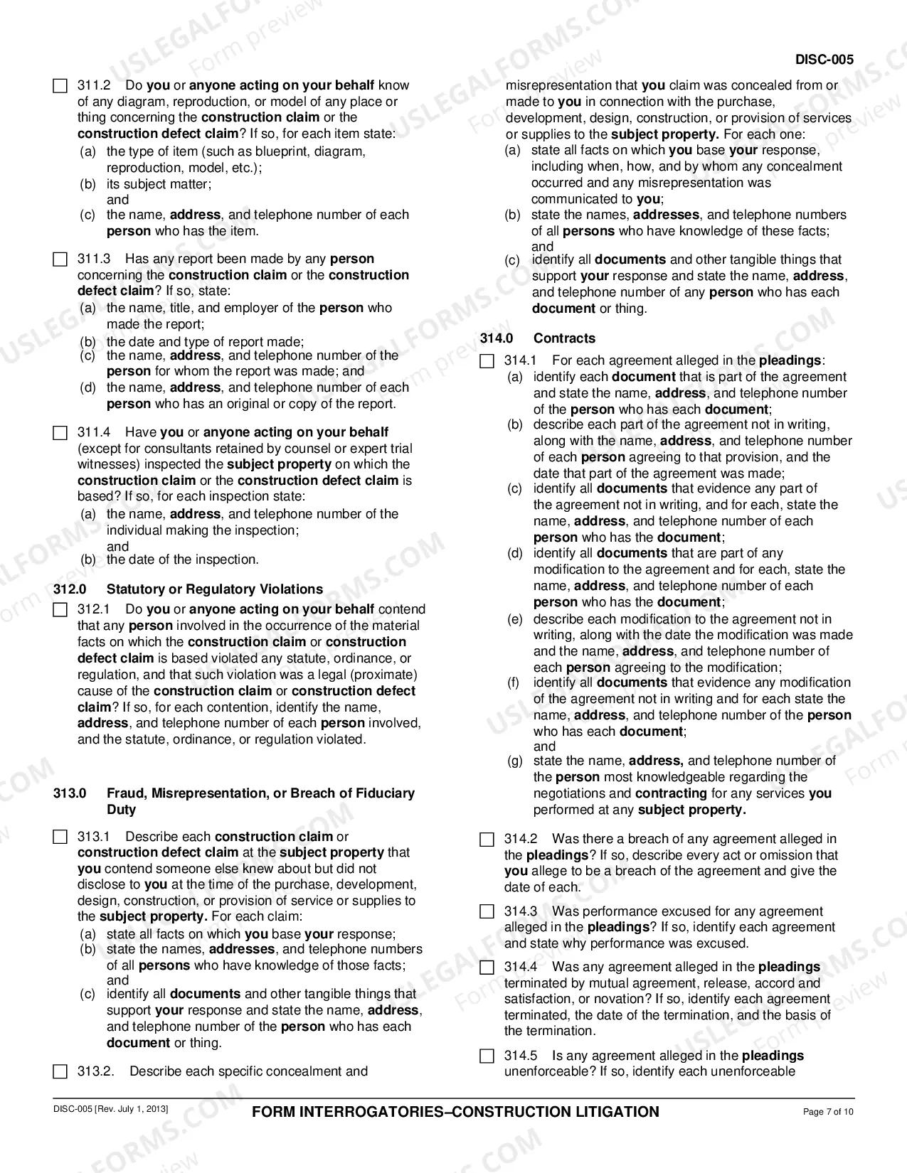 Preview Form Interrogatories - Construction Litigation