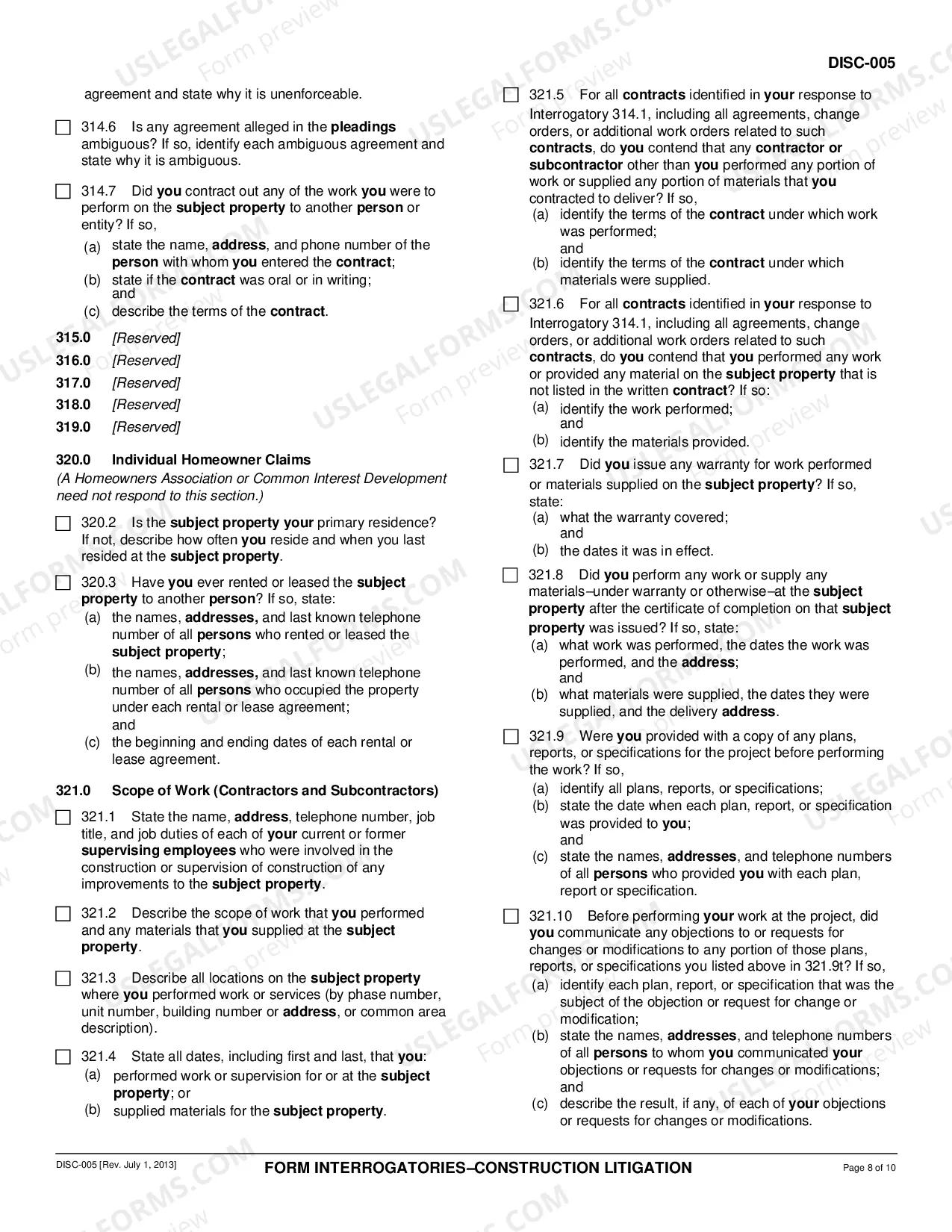 Preview Form Interrogatories - Construction Litigation