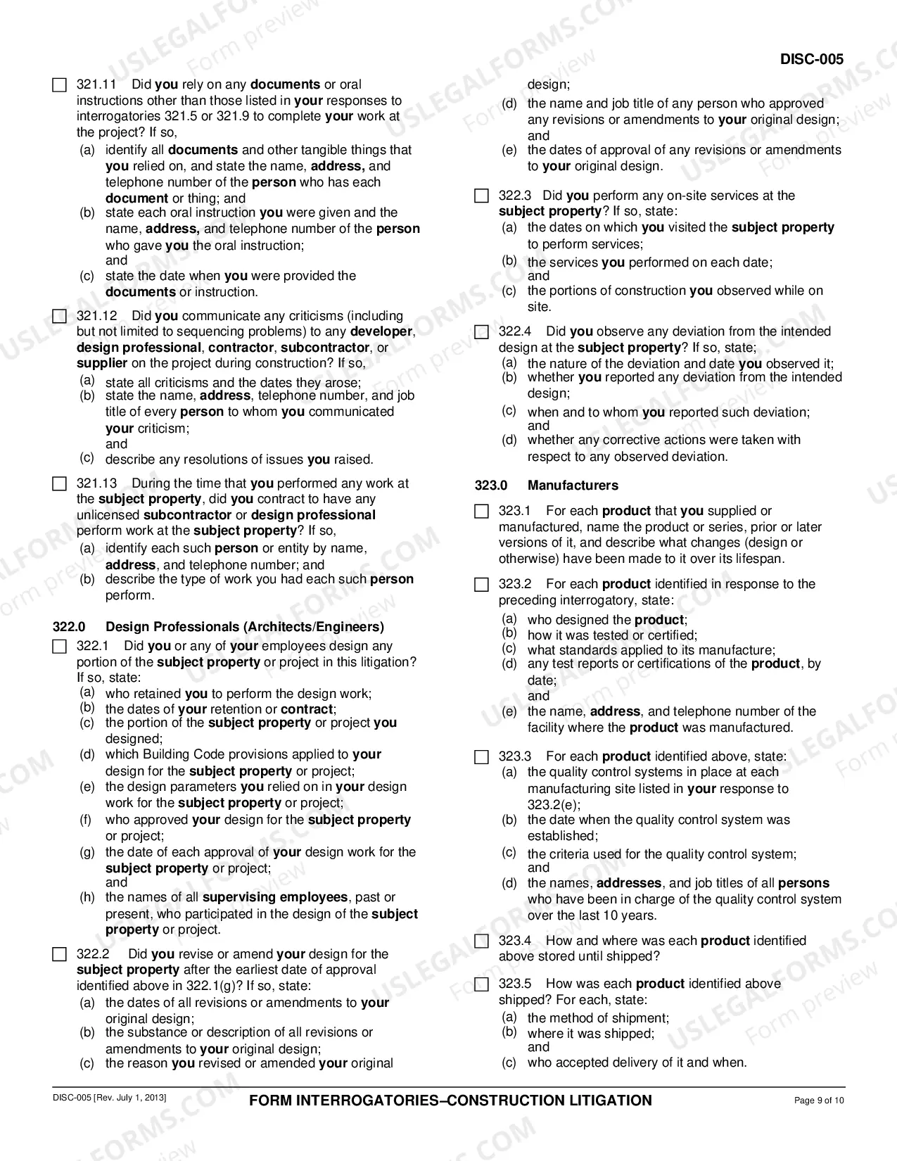 Preview Form Interrogatories - Construction Litigation
