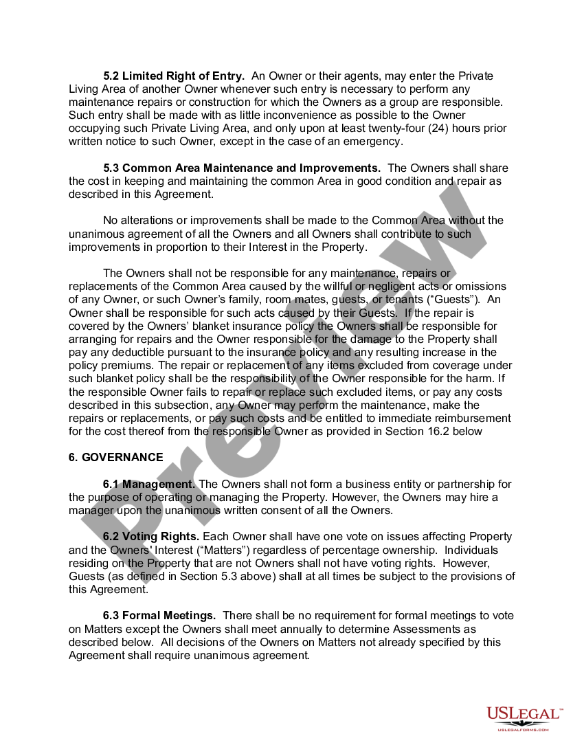 California Tenancy in Common Agreement Single Dwelling Tenancy
