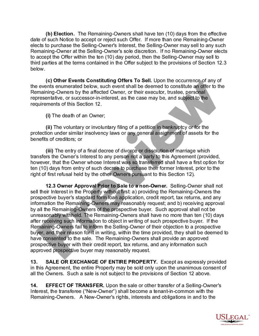 Preview Tenancy in Common Agreement - Single Dwelling - Married Couple