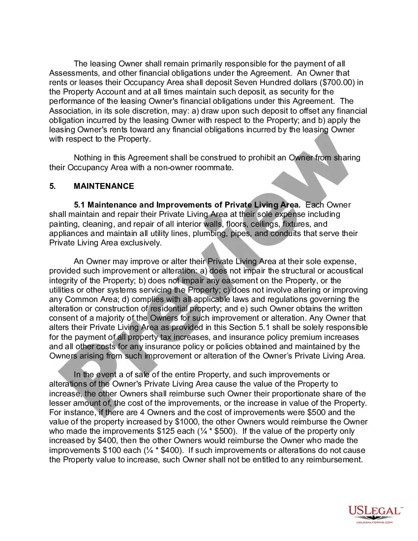 Preview Tenancy in Common Agreement - Single Dwelling - Married Couple